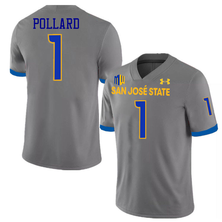 San Jose State Spartans #1 Jordan Pollard College Football Jerseys,Uniforms-Grey